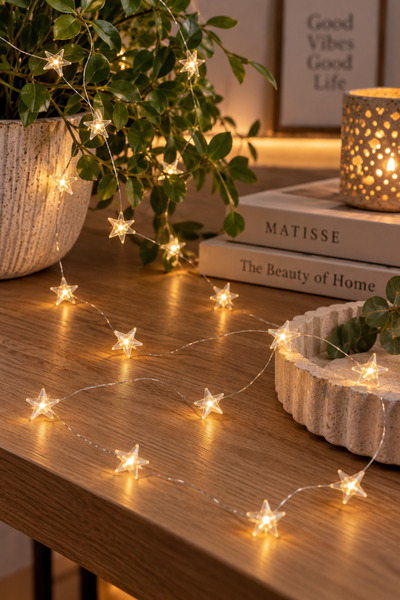 Yıldızlı Gümüş Tel Peri Led 2 Metre  Pilli GE3015