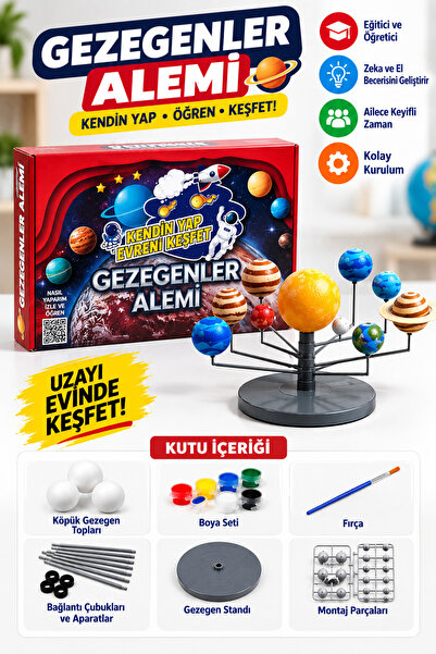 Hobialem Güneş Sistemi Modeli, Gezegen Sistemi, Boya, Fırça, Eğitici Maket, D...