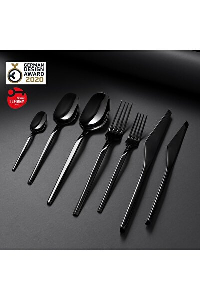 Jumbo 5100 Quartz Titanyum Siyah 84 Parça 12 Kişilik Çatal Kaşık Bıçak Seti