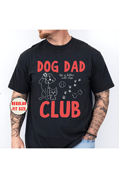 Dog Dad Club Baskılı Erkek Tişört Hayvan Sever Tişört Regular-Fit
