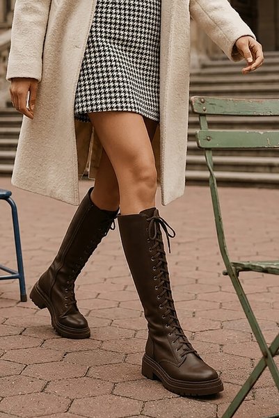 DİVOLYA Bany Brown Lace-Up Side Zipper Casual Women's Boots