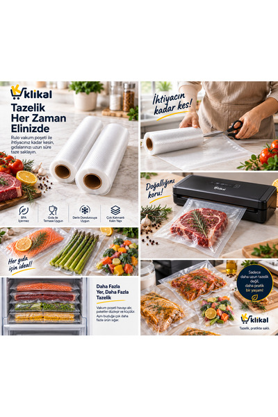 Klikal 30 Cm 10 Metre Çok Katmanlı Ev Tipi Rulo Vakum Poşeti