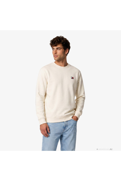 Tommy Hilfiger Badge Crew Erkek Bej Sweatshirt