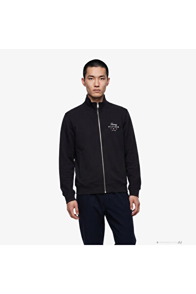 Tommy Hilfiger SİYAH LOGOLU FERMUARLI ERKEK SWEATSHIRT