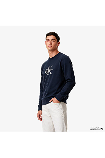 Calvin Klein Terry Monologo Erkek Mavi Sweatshirt