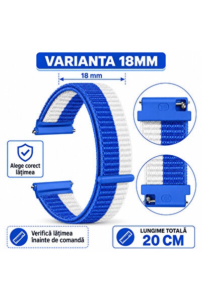 MAUEX Curea smartwatch 18 mm din nailon, Quick Release, reglabilă, respirabilă, lavabilă