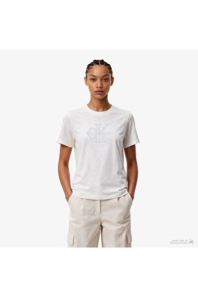 Calvin Klein Baby Terry Hero Monologo Kadın Beyaz T-Shirt
