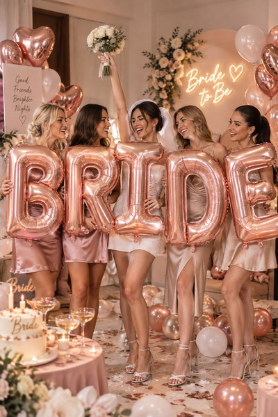 Parti dolabı Bride Yazılı 65 Cm Folyo Balon Konsepti Rose Gold Renkli Bekarlı...
