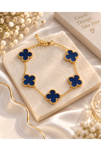 Alışveriş Kasabası Navy blue gold steel zircon clover bracelet