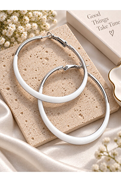 CHARM Halka Küpe Beyaz 4 cm