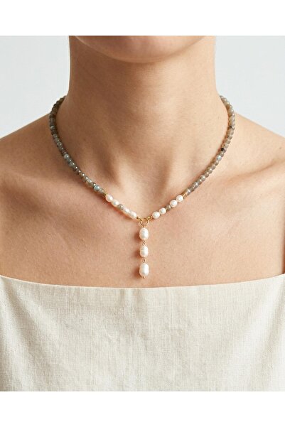 elinasaccessories قلادة لابرادوريت اللؤلؤية على شكل حرف Y بطول 45 سم، قلادة ن...