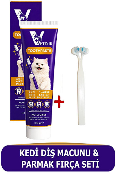 VETIXIR Anti Tartar Kedi Diş Macunu Jel 100 Gr + Parmak Diş Fırçası