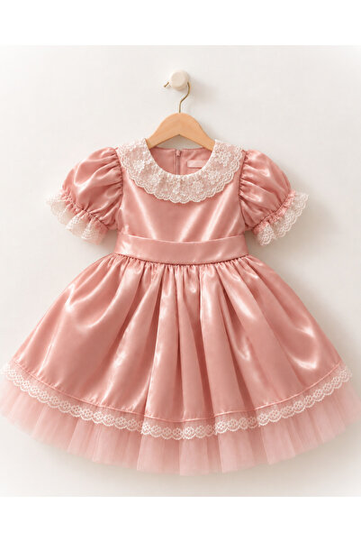 Pugi Baby Prenses Elbise 4 parça Set Kız Bebek Pamuklu Astarlı Babyshower-Doğ...