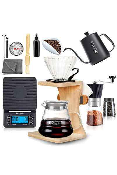 Omran Cart V60 Coffee Set 13pcs with Premium Wooden Holder, Pour Over Kit, Se...