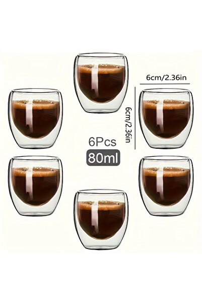 Choice 80ml Style1 6pcs Glass Espresso Coffee Mugs 2.7OZ,Double Wall Insulate...