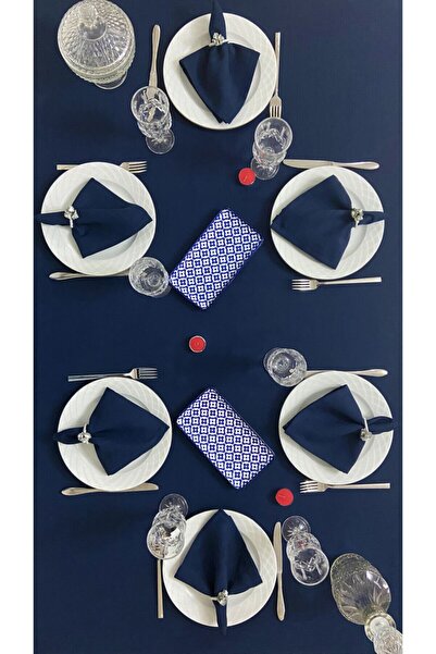 Zeren Home Linen Look Bougainvillea Navy Blue Carefree Tablecloth