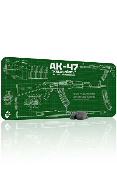mousepad bastir AK 47 Yeşil Kalaşnikov CS Dikişli Kauçuk Oyuncu Mousepad - 90...
