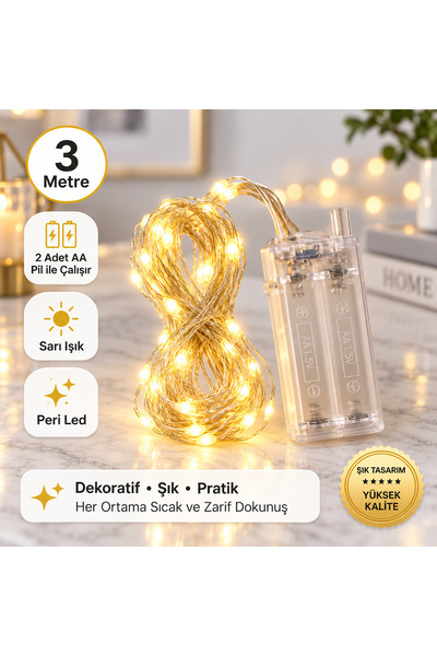 BERHAT Peri Led 3Metre Sarı Pilli-dekoratif Aydınlatma (Piller dahil değildir)