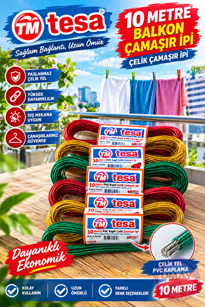 Tesa Mg Home 1 Adet 10 Metre Balkon Çamaşır Ipi Çelik Çamaşır Ipi 10 Metre