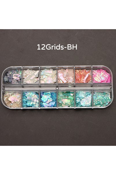 Choice 12Grids BH 12 Grid Glitter Abalone Shell Flakes For Nail Art Decoratio...