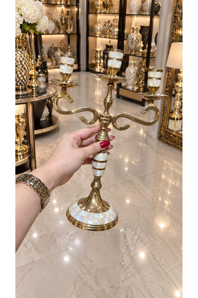 Genel Markalar ESTERHOMEDECOR Sedefli 3 kollu pirinç şamdan