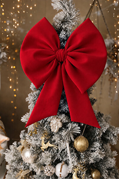 Beige & Stone Ribbon Medium Christmas Tree Ornament Christmas Red Bow 37X40Cm