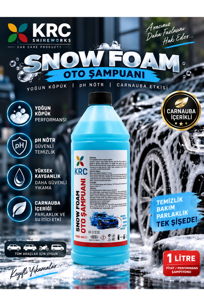 KRC SHİNEWORKS Snow Foam pH Nötr Carnauba Oto Şampuanı Yoğun Köpüklü Araç Yık...