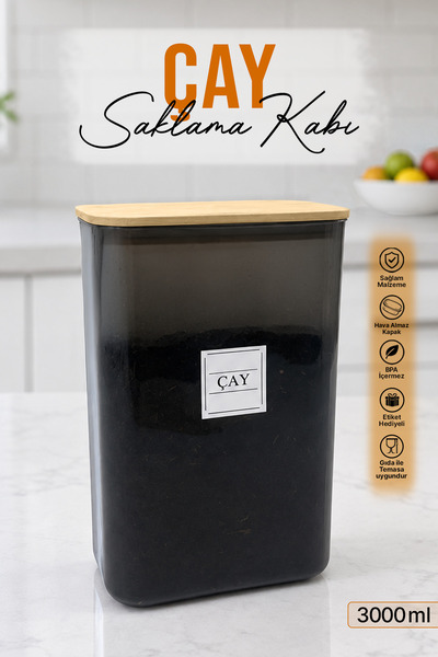 naturelove Ahşap Vakumlu Kapaklı Çay Saklama Kutusu Kavanozu 3000 ML Akrilik