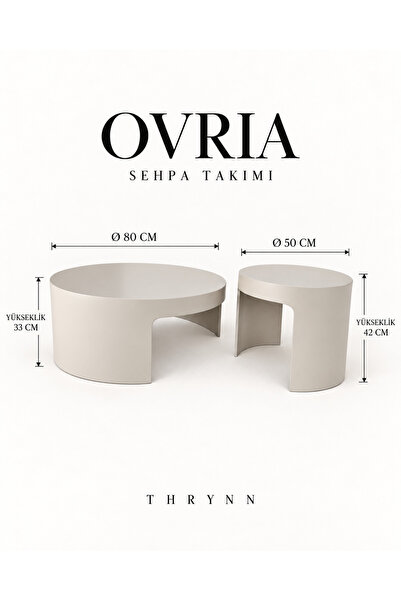 THRYNN Ovria 2’li Yuvarlak Ahşap Orta ve Yan Sehpa Takımı Vizon Bej Renk Mode...