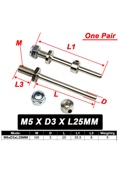 Choice M5xD3xL25MM 1Pair Wheel Axles Steel Shaft with Stop Nuts Dia 3/4/5/MM ...