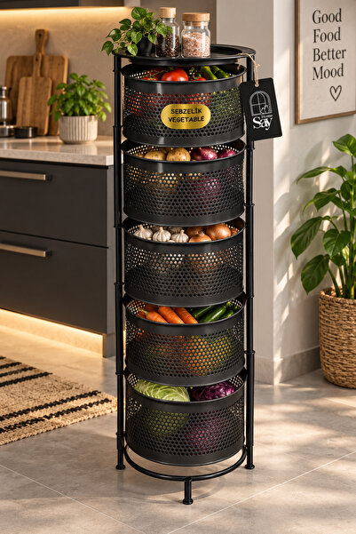 SAY HOME METAL 5 KATLI AÇILIR KAPANIR SEBZELİK (SİYAH)