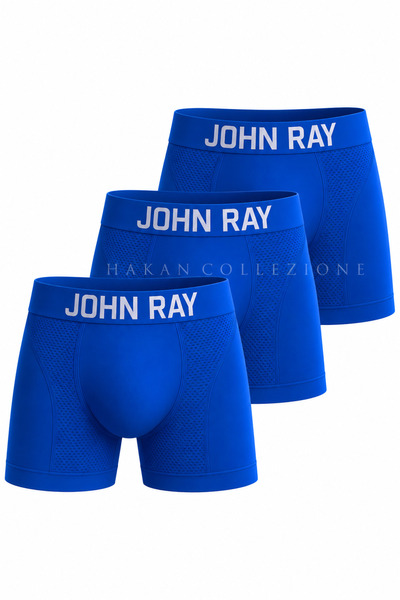 John Ray 3 Adet Lacivert Erkek Dikişsiz Mikrofiber Likralı Esnek Premium Boxer