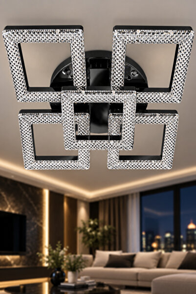 Lüxev Lighting Kare Model 5"li Siyah 3 Renk Modu Ledli Modern Tavana sıfır Sa...