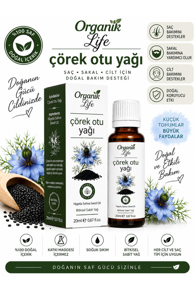 ORGANİK LİFE Çörek Otu Yağı 20 ml - Saç, Sakal ve Cilt İçin Besleyici Bakım Yağı