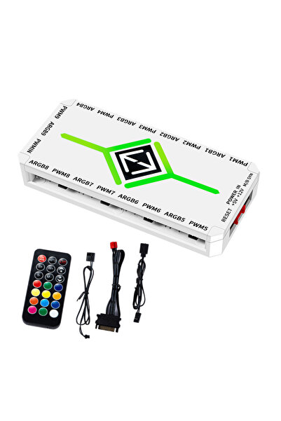 Choice ALLOYSEED WHITE 1 To 9 Port ARGB PWM Fan Hub Adapter With ARGB Control...