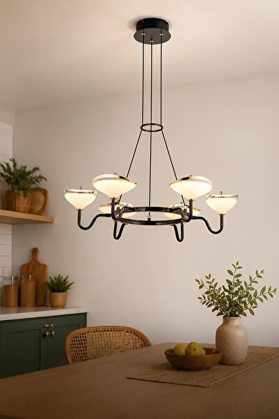 Elvora Home 6'lı Modern (PREMİUM) 3 Renkli LEDli Sarkıt Avizesi Salon Mutfak ...