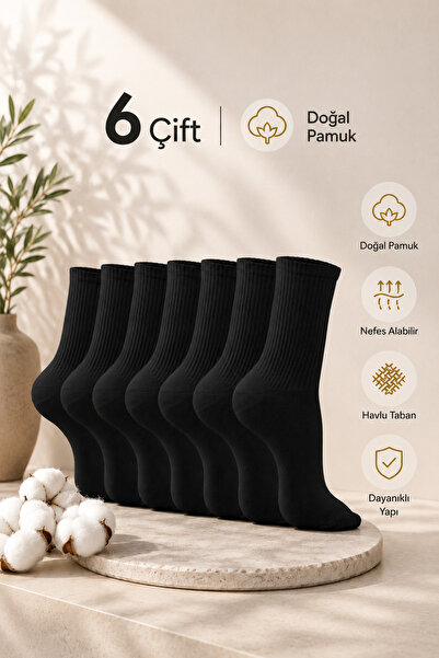 PUFAZZO Unisex Black Tennis Sports Socks Set of 6 - Natural Cotton, Stitch-Fr...