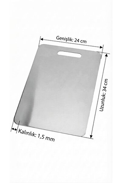 Paslanmaz Çelik Kesme Tahtası 24x34 cm - 1.5 mm 304 Kalite Leke ve Koku Tutmaz