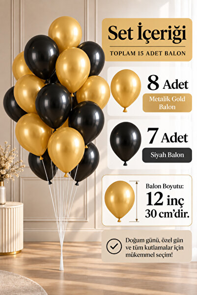 Parti dolabı Balloon Bunch Black Gold Metallic 15 Pack