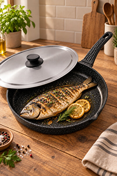 FİTHOME 34 Cm Kapaklı Balık ve Gözleme Tavası Granit Yapışmaz Geniş Taban Büy...