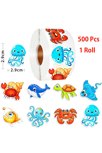 Choice1 1Roll 500Pcs 500/1000 Pcs Roll Sticker For Kids Cute Cartoon Fish Dea...
