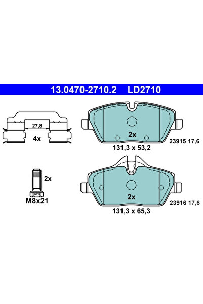 Ate Σετ τακάκια φρένων, δισκόφρενο 13.0470-2710.2 BMW 1/1 Cabriolet/1 Coupe M...