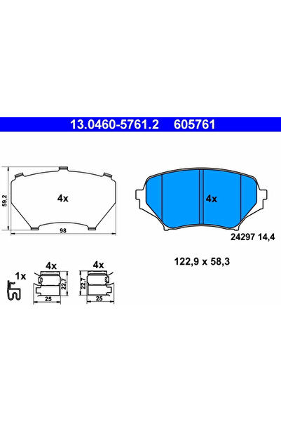 Ate Σετ τακάκια φρένων, δισκόφρενο 13.0460-5761.2
