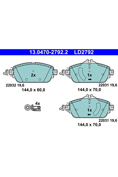 Ate Σετ τακάκια φρένων, δισκόφρενα 13.0470-2792.2 Mercedes-Benz C-Class/C-Cla...