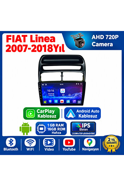 FIAT Linea 2007-2018 Yıl uyumlu 1GB Ram 16GB Rom Hafıza Android Kablosuz Carplay Navigasyon Multimedya 9 Inç Ekran Hediye görüş kamerası Hediye Çerçevesi 1+16