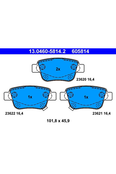 Ate Σετ τακάκια φρένων, δισκόφρενα 13.0460-5814.2