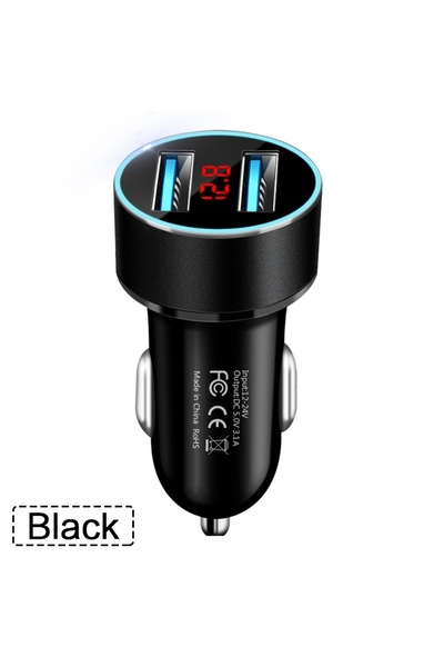 Choice3 شاحن سيارة أسود عالي الجودة ثنائي المنافذ USB بقوة 3.1 أمبير، مزود بم...