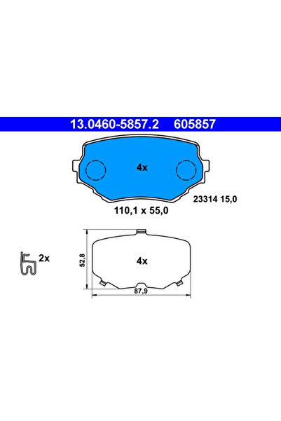 Ate Σετ τακάκια φρένων, δισκόφρενα 13.0460-5857.2
