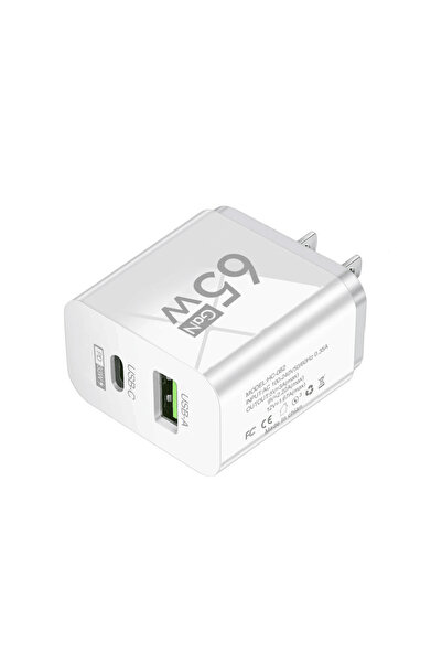 Choice White US USB C Charger 65W GaN Type C Fast Charging Phone Charger Adap...