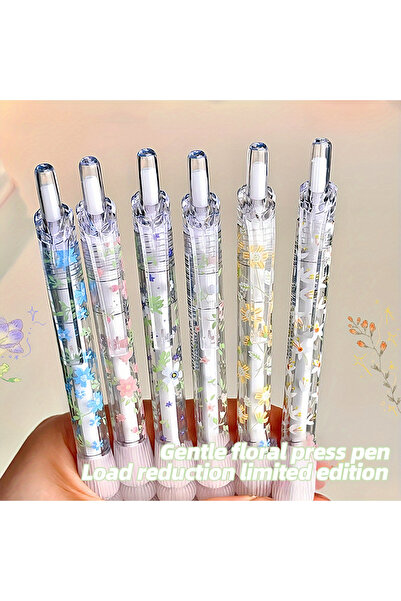 Choice black 6pcs 6pcs Retractable Gel Pens 0.5mm, Quick Dry Black Ink Floral...